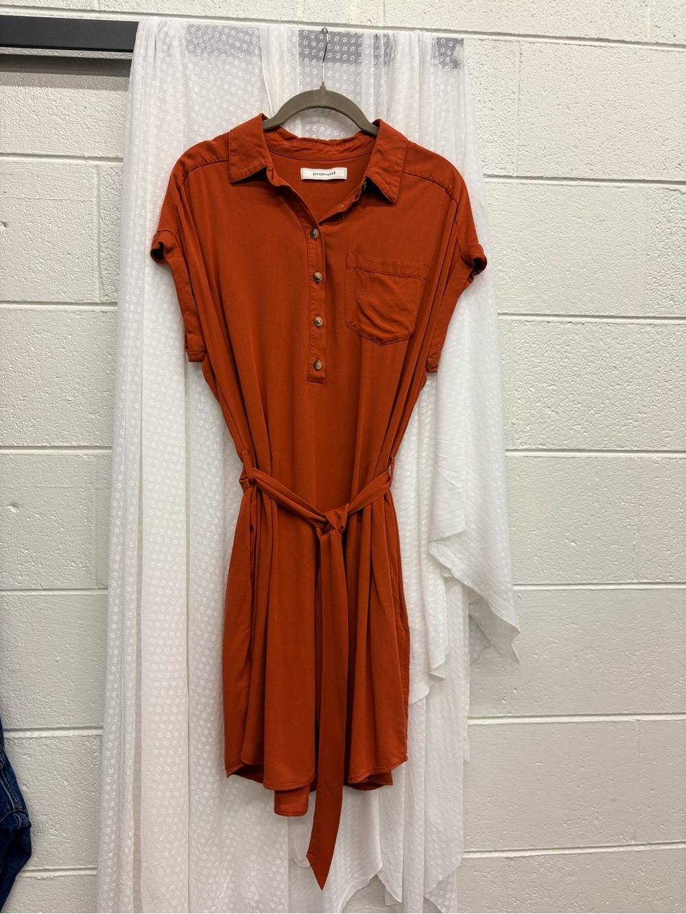 Promod Terracotta Button-Front Shirt Dress